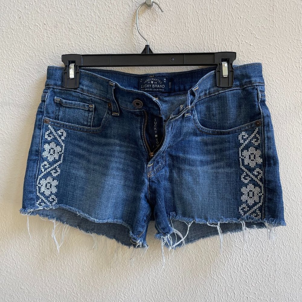 Lucky Brand Blue Jean Shorts with White Embroidery
